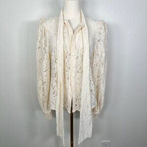 Freemarket Cream Lace Button Up Blouse with Tie - Size S